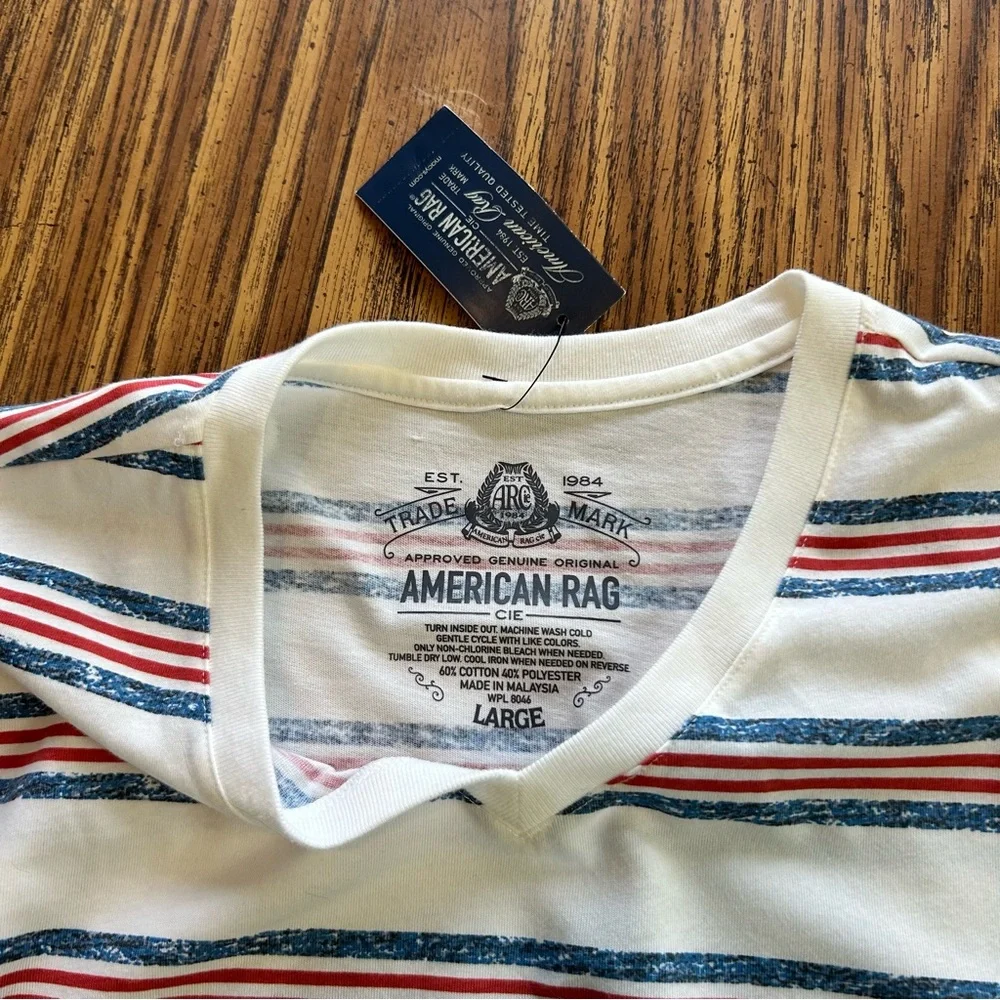 American Rag White Red Striped Shirt NWT sz L - Picture 7 of 8
